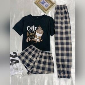 Plus Size Women's 3 Piece Coffee Lovers Pajama Set